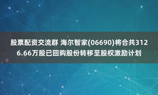 股票配资交流群 海尔智家(06690)将合共3126.66万股已回购股份转移至股权激励计划
